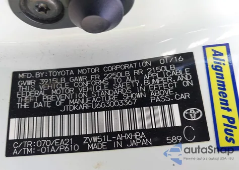 2016 Toyota Prius Three Touring из США, поврежденный, VIN JTDKARFU6G3003367